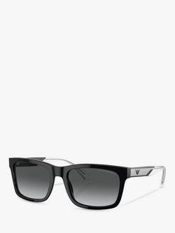 Emporio Armani 0EA4224 Men's Polarised Rectangular Sunglasses, Black, Black