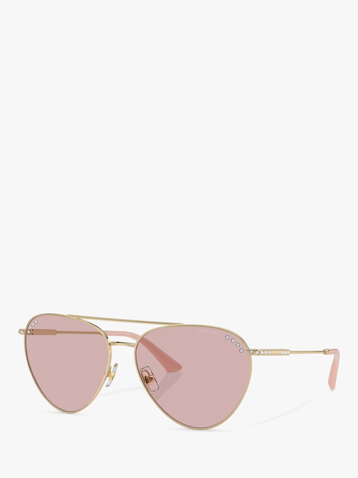 Product image 1 of 5, which shows Jimmy Choo JC4002B Women's Aviator Sunglasses, Pale Gold/Pink