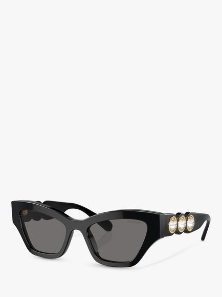 Swarovski SK6021 Women's Polarised Cat Eye Sunglasses, Black, Black