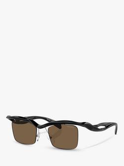 Prada PR A15S Men's Rectangular Sunglasses, Black, Black