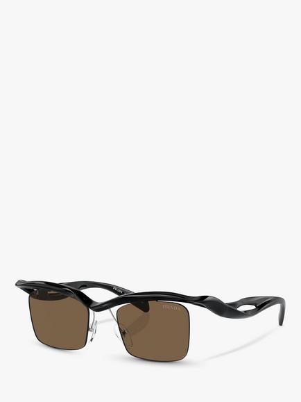 Prada PR A15S Men's Rectangular Sunglasses, Black, Black