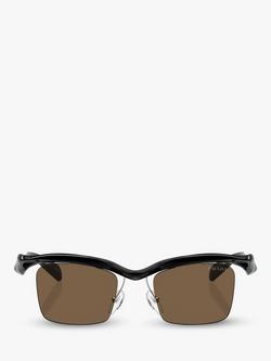 Prada PR A15S Men's Rectangular Sunglasses, Black - view 2, Black