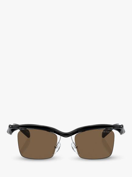 Prada PR A15S Men's Rectangular Sunglasses, Black - view 2, Black