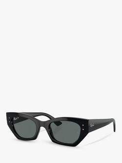 Ray-Ban RB4430 Unisex Polarised Rectangular Sunglasses, Black/Grey, Black/Grey