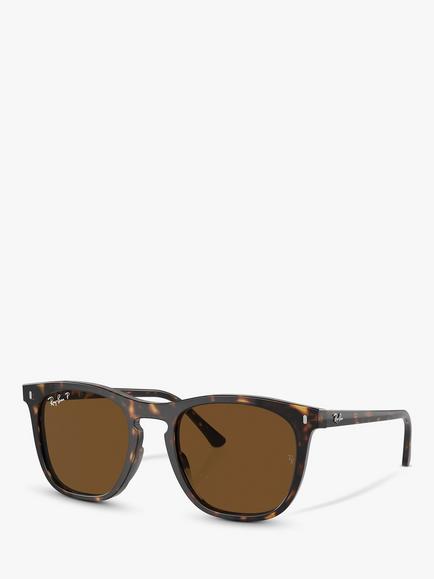 Ray-Ban RB2210 Men's Polarised Rectangular Sunglasses, Havana