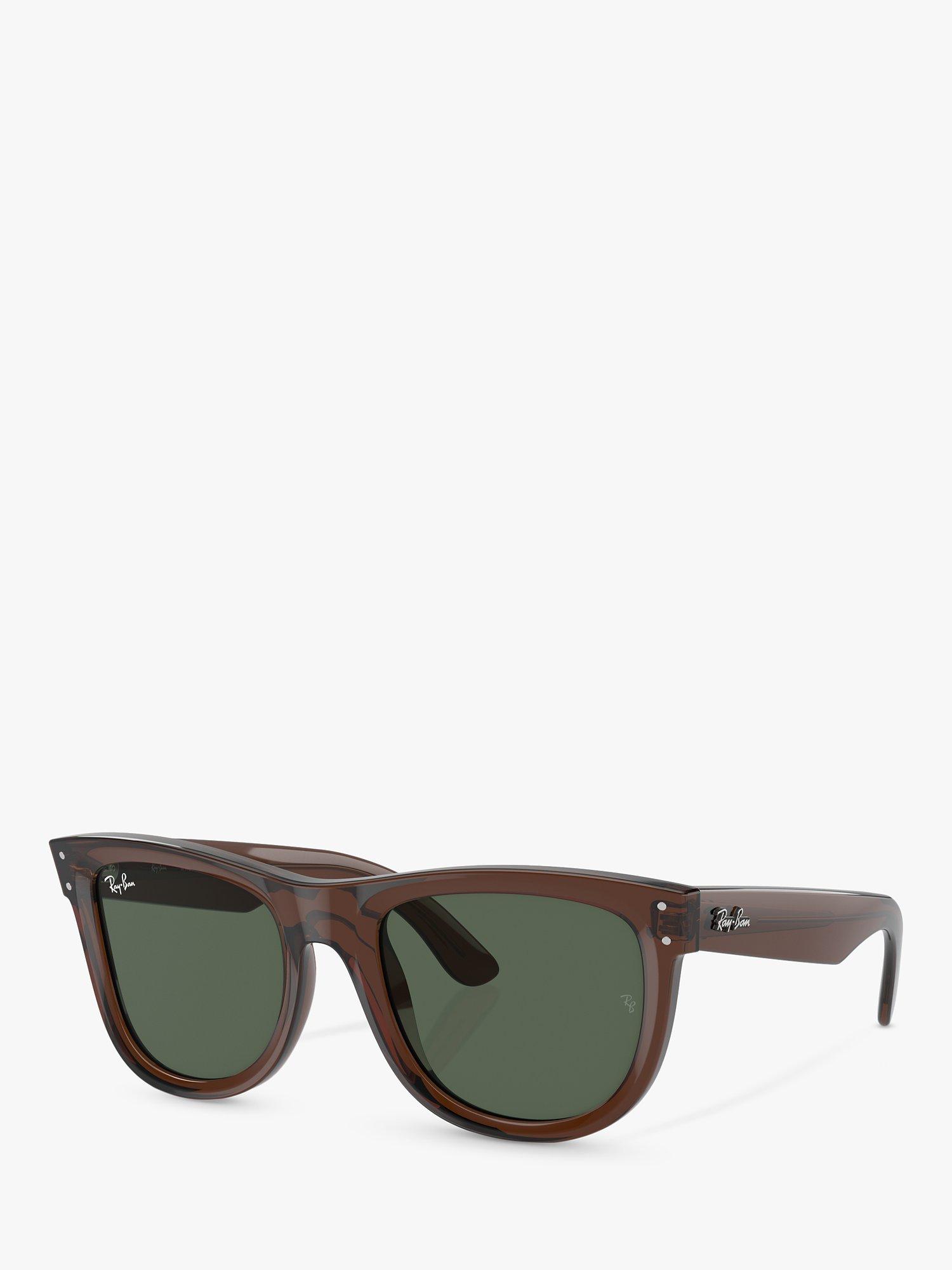 Product image 1 of 6, which shows Ray-Ban RBR0502S Unisex Wayfarer Reverse Sunglasses, Transparent Brown/Green