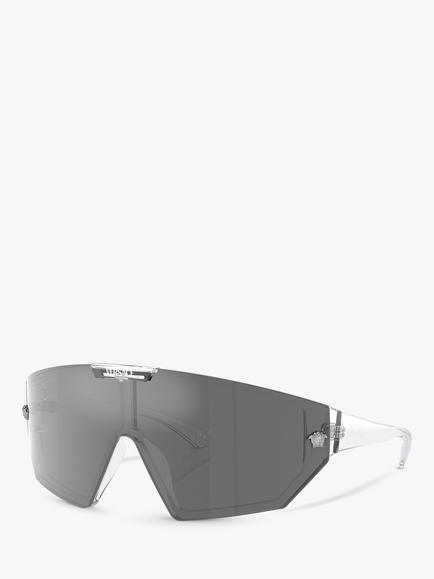 Versace VE4461 Unisex Wraparound Sunglasses, Crystal/Grey