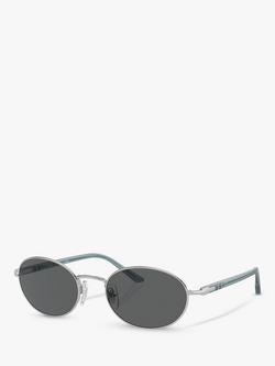 Persol PO1018S Unisex Ida Oval Sunglasses, Silver/Grey, Silver/Grey