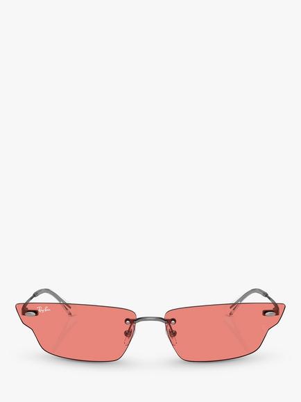 Ray-Ban RB3731 Unisex Rectangular Sunglasses, Gunmetal/Pink - view 2, Gunmetal/Pink
