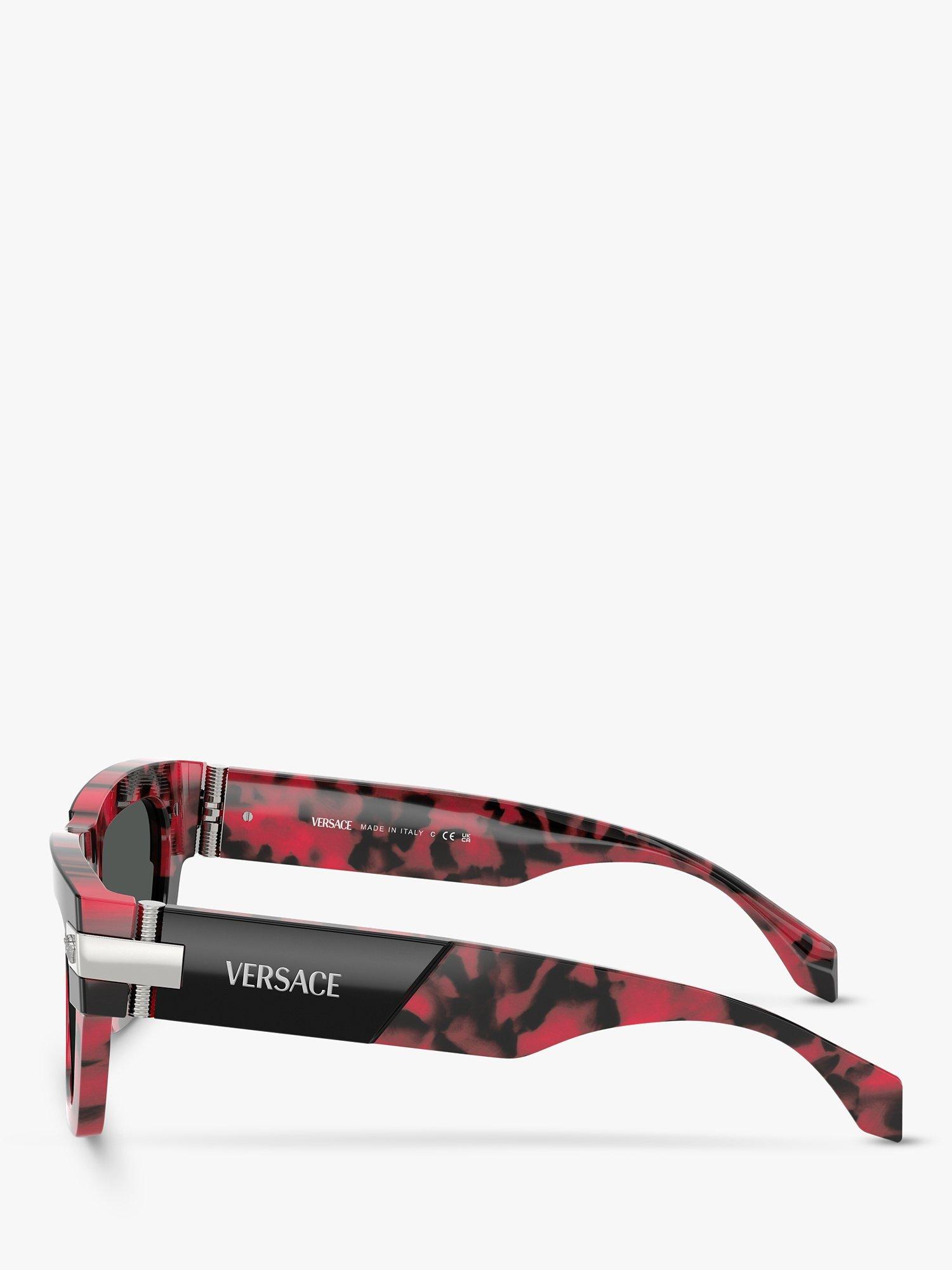Product image 3 of 5, which shows Versace VE4464 Men's D-Frame Sunglasses, Black on Red Havana/Grey