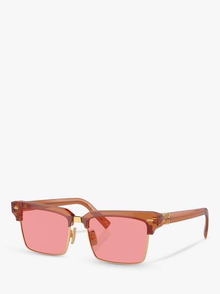 Miu Miu MU10ZS Women's Rectangular Sunglasses, Caramel Transparent, Caramel Transparent