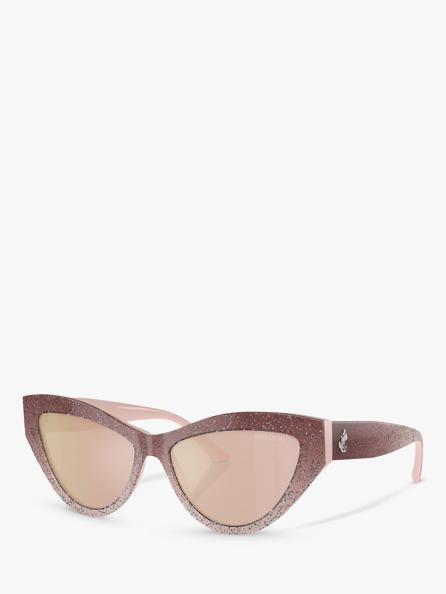 Product image 1 of 5, which shows Jimmy Choo JC5004 Women's Cat's Eye Sunglasses, Pink Glitter/Gold