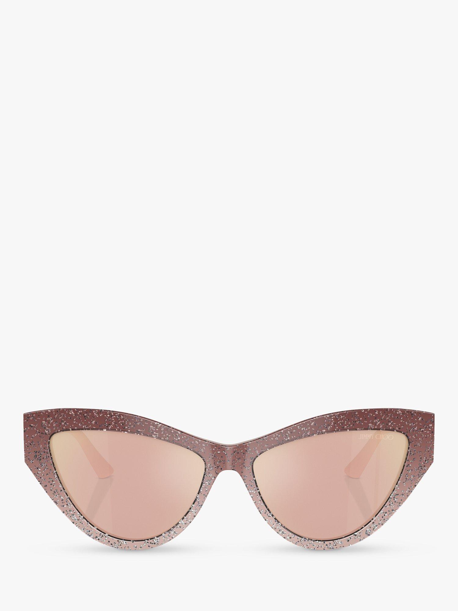 Product image 2 of 5, which shows Jimmy Choo JC5004 Women's Cat's Eye Sunglasses, Pink Glitter/Gold