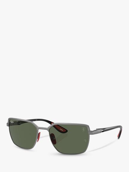 Ray-Ban RB3743M Scuderia Ferrari Men's Rectangular Sunglasses, Gunmetal On Gunmetal/Green