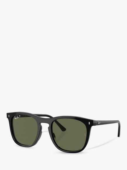 Ray-Ban RB2210 Men's Polarised Rectangular Sunglasses, Black