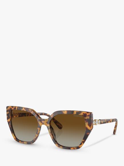Swarovski SK6016 Women's Polarised Cat's Eye Sunglasses, Medium Havana/Brown Gradient, Medium Havana/Brown Gradient