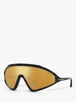 TOM FORD TR001794 Men's Wrap Sunglasses, Shiny Black/Mirror Yellow, Shiny Black/Mirror Yellow