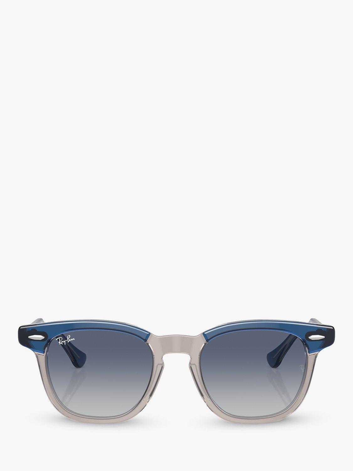 Product image 2 of 6, which shows Ray-Ban RJ9098S Unisex D-Frame Sunglasses, Dark Blue & Brown/Light Grey Gradient