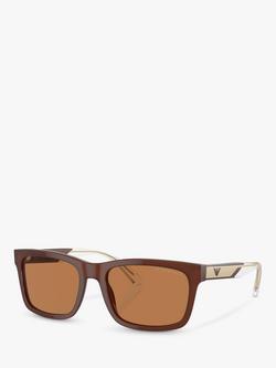 Emporio Armani EA4224 Men's Rectangular Sunglasses, Shiny Opaline/Brown, Shiny Opaline/Brown
