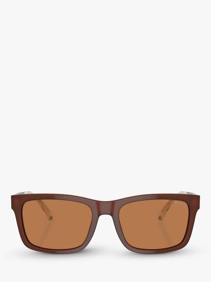 Emporio Armani EA4224 Men's Rectangular Sunglasses, Shiny Opaline/Brown - view 2, Shiny Opaline/Brown