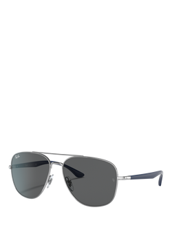 Ray-Ban RB3683 Unisex Aviator Sunglasses, Silver Blue/Grey, Silver Blue/Grey