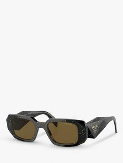 Prada PR 17WS Women's Rectangular Sunglasses, Black/Yellow Marble, Black/Yellow Marble