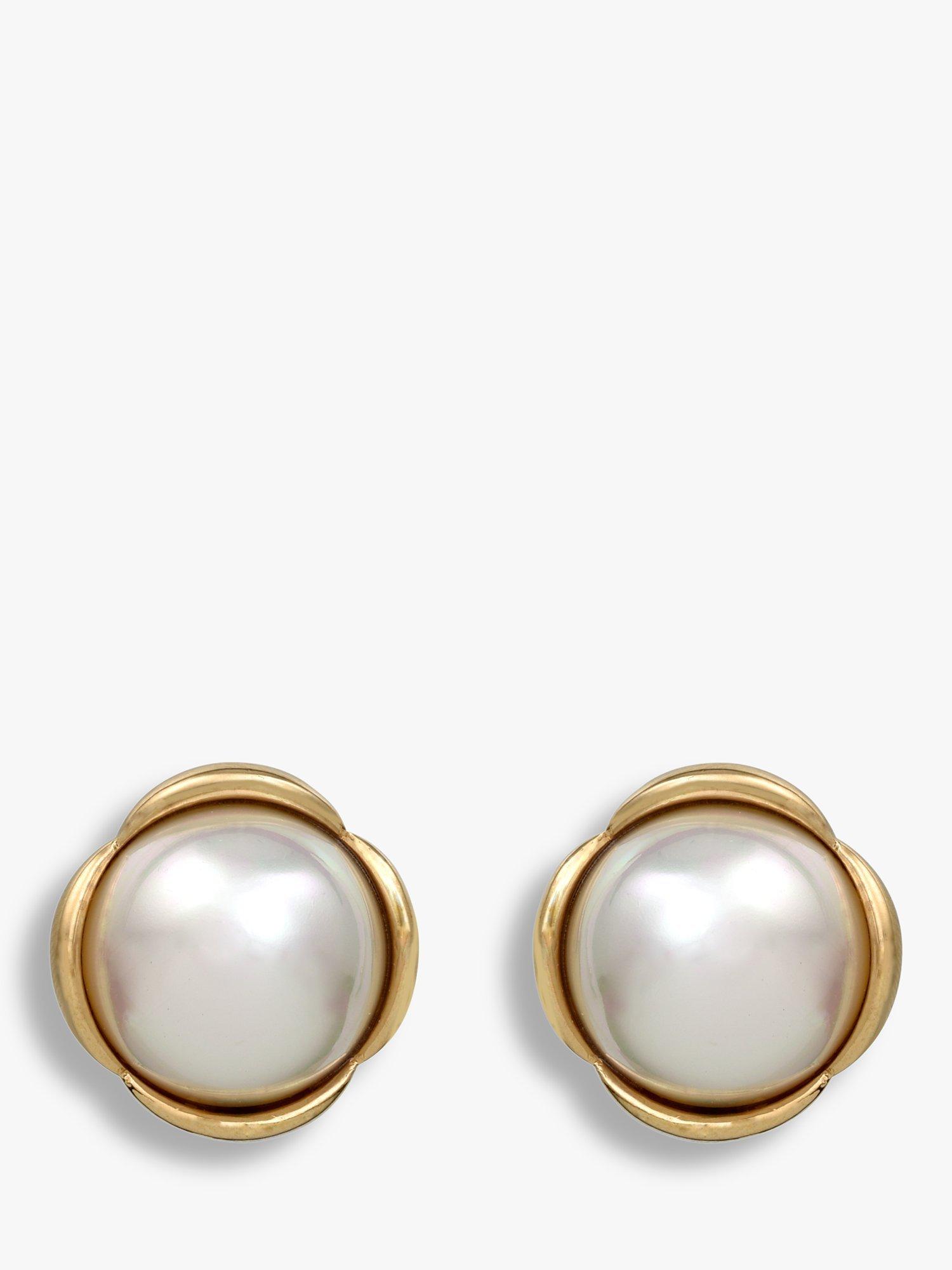 Product image 1 of 2, which shows Eclectica Pre-Loved 18ct Gold Plated Faux Pearl Clip-On Earrings, Dated Circa 1990s, Gold
