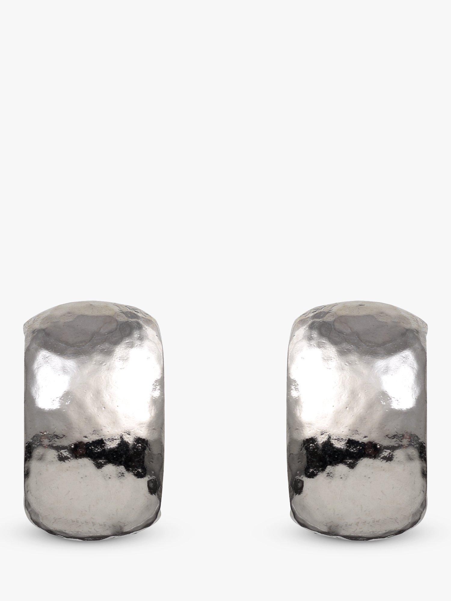 Product image 1 of 2, which shows Eclectica Pre-Loved Rhodium Plated Hammered Demi Hoop Clip-On Earrings, Silver