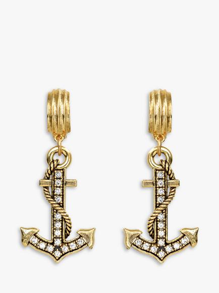 Eclectica Pre-Loved 18ct Gold Plated Swarovski Crystal Anchor Clip-On Drop Earrings, Dated Circa 1980s, Gold, Gold