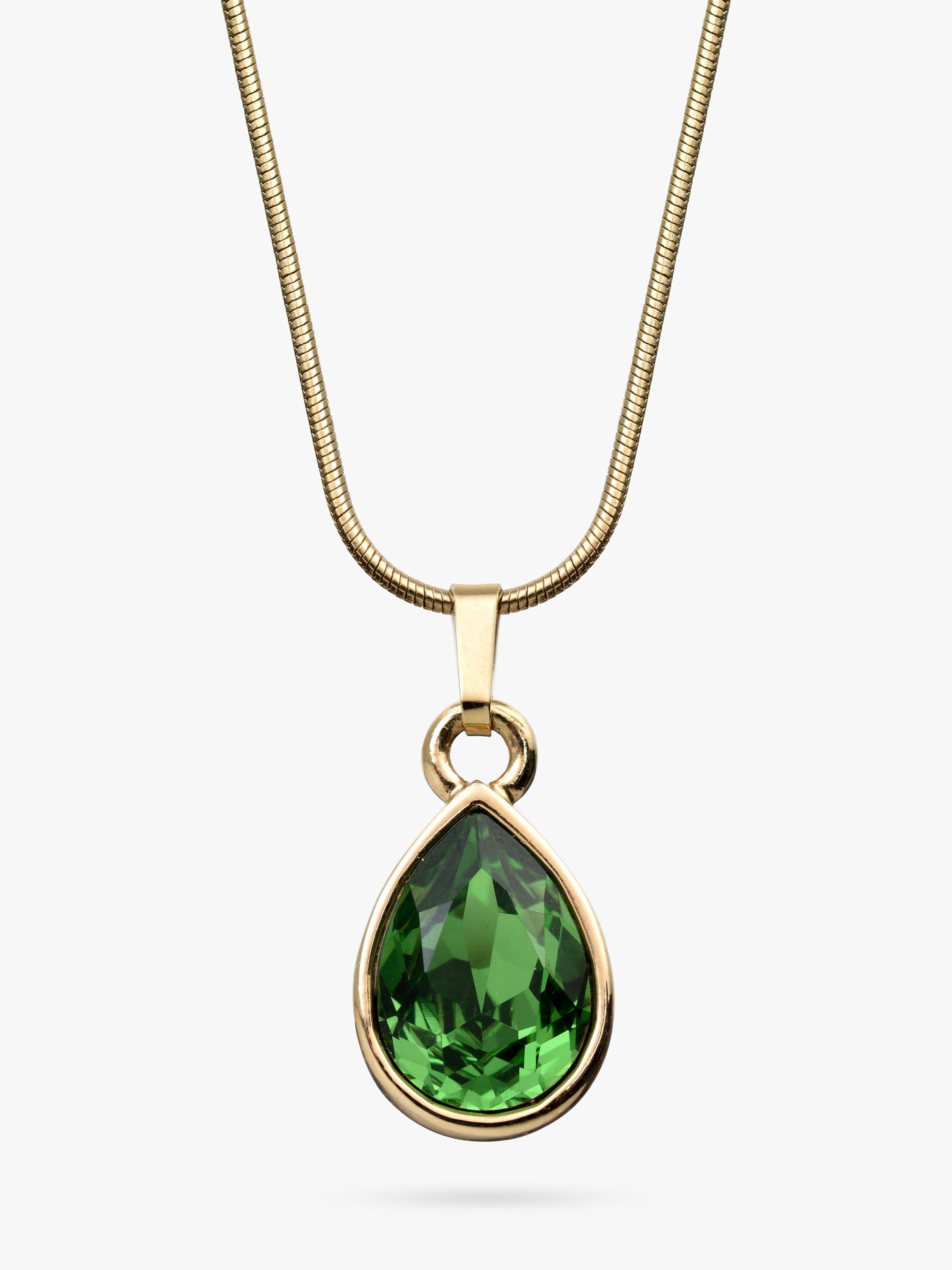 Product image 1 of 3, which shows Eclectica Pre-Loved Swarovski Crystal Teardrop Pendant Necklace, Gold/Green