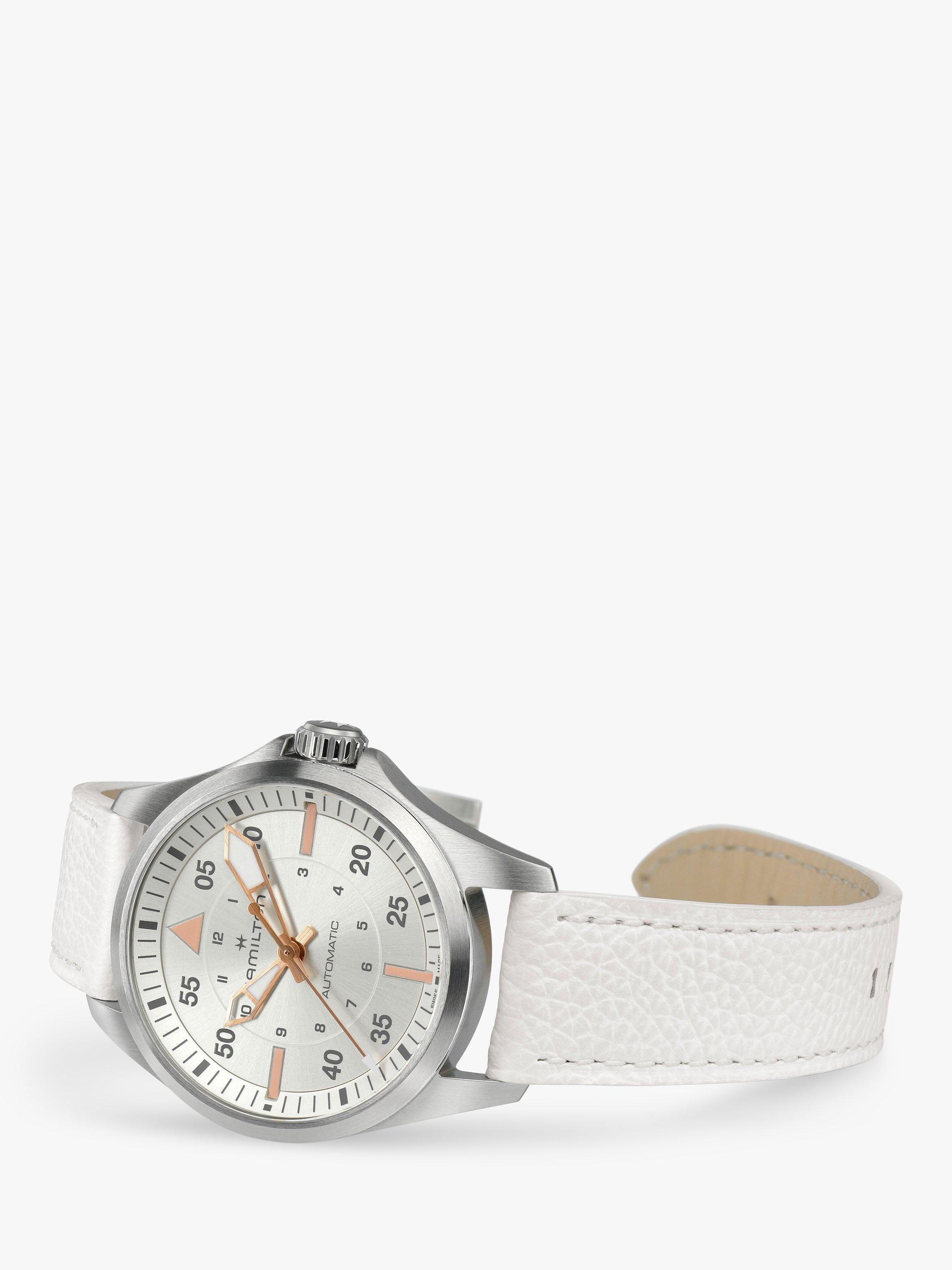 Product image 4 of 5, which shows Hamilton Women's Khaki Pilot Automatic Leather Strap Watch, White H76215850