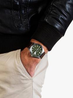 Hamilton H64635560 Men's Khaki Aviation Pilot Day Date Automatic Leather Strap Watch, Green/Brown - view 2, Green/Brown