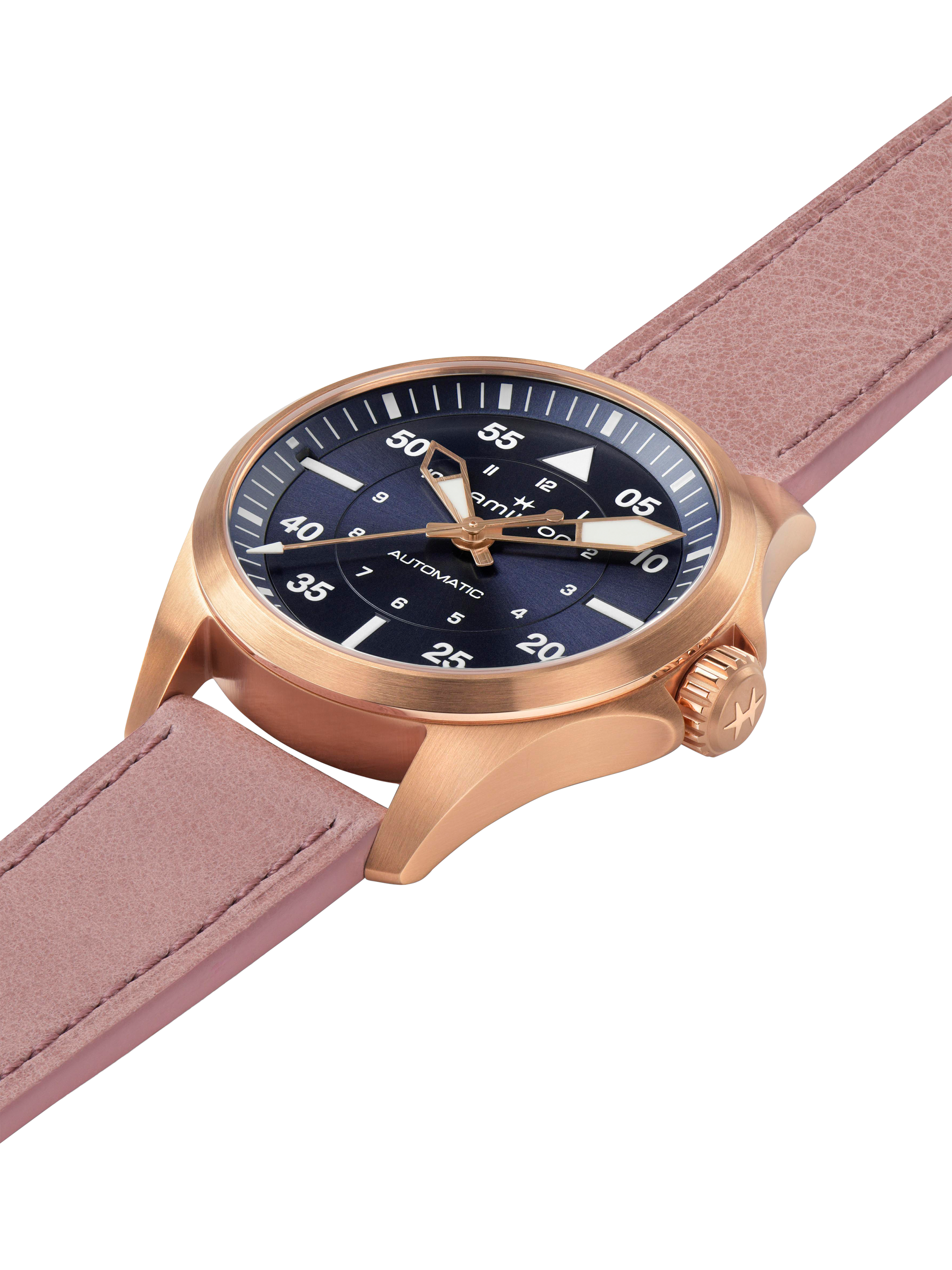Product image 2 of 4, which shows Hamilton Women's Khaki Pilot Automatic Leather Strap Watch, Blue/Pink H76245840