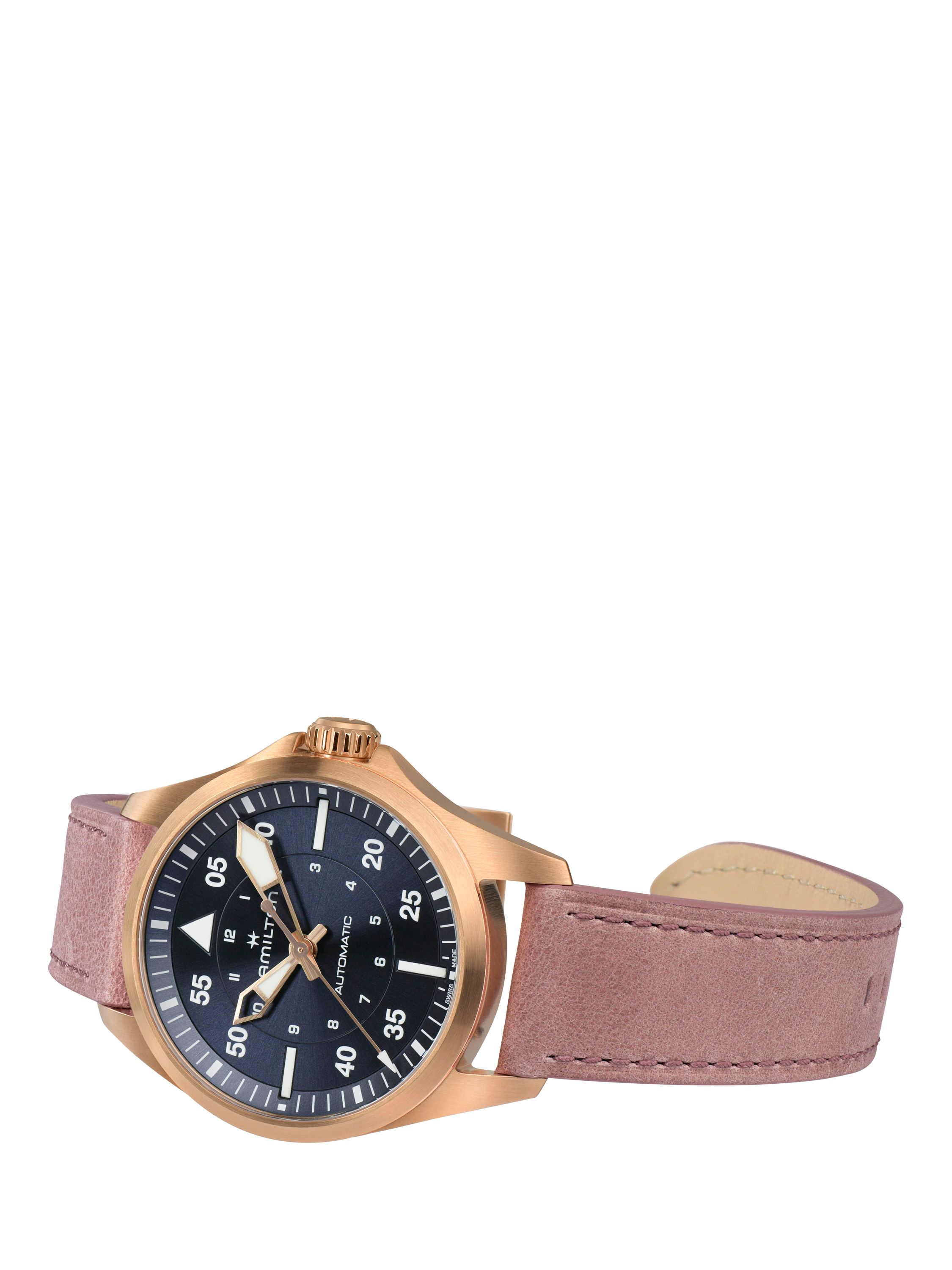Product image 3 of 4, which shows Hamilton Women's Khaki Pilot Automatic Leather Strap Watch, Blue/Pink H76245840