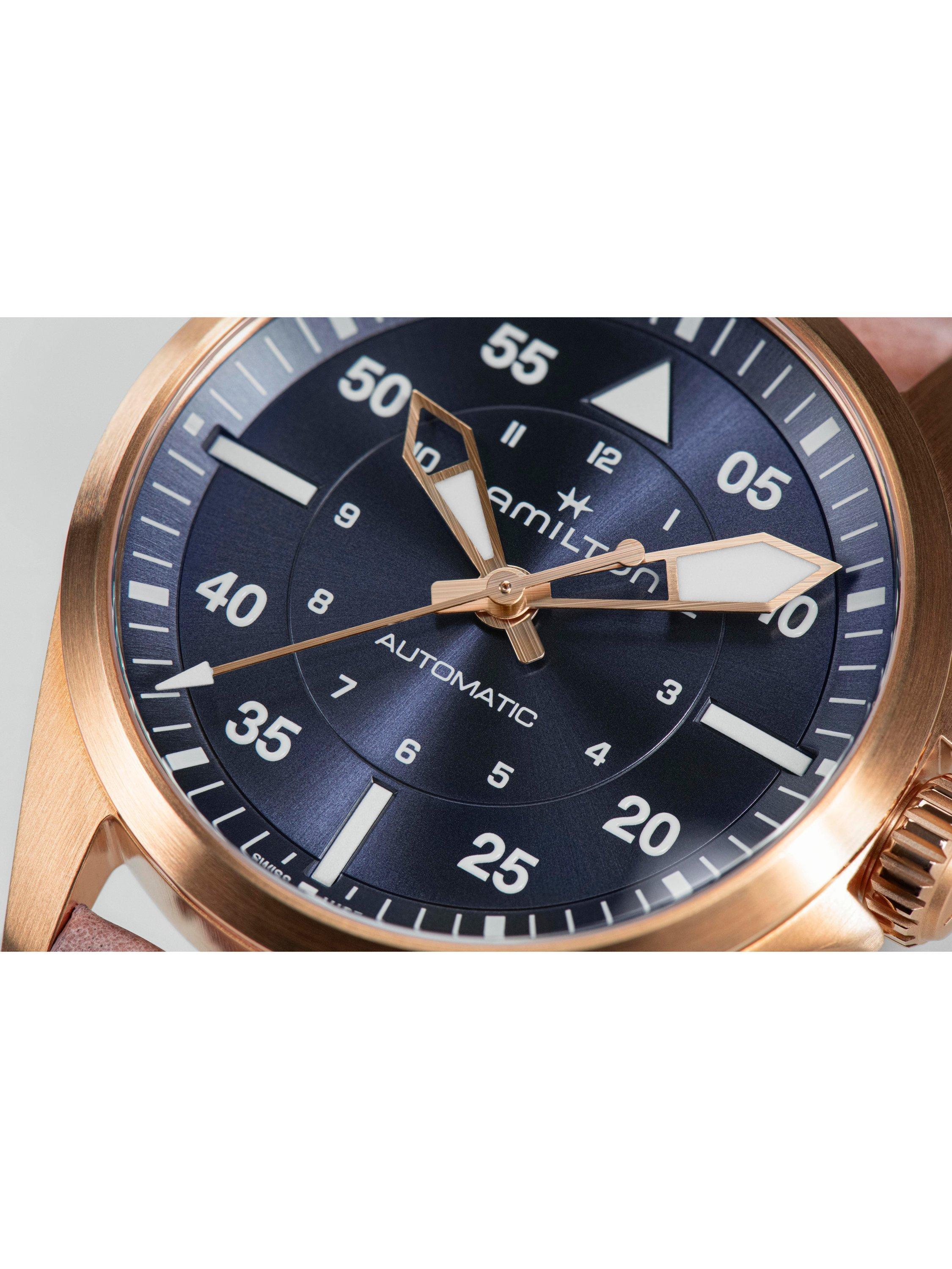 Product image 4 of 4, which shows Hamilton Women's Khaki Pilot Automatic Leather Strap Watch, Blue/Pink H76245840