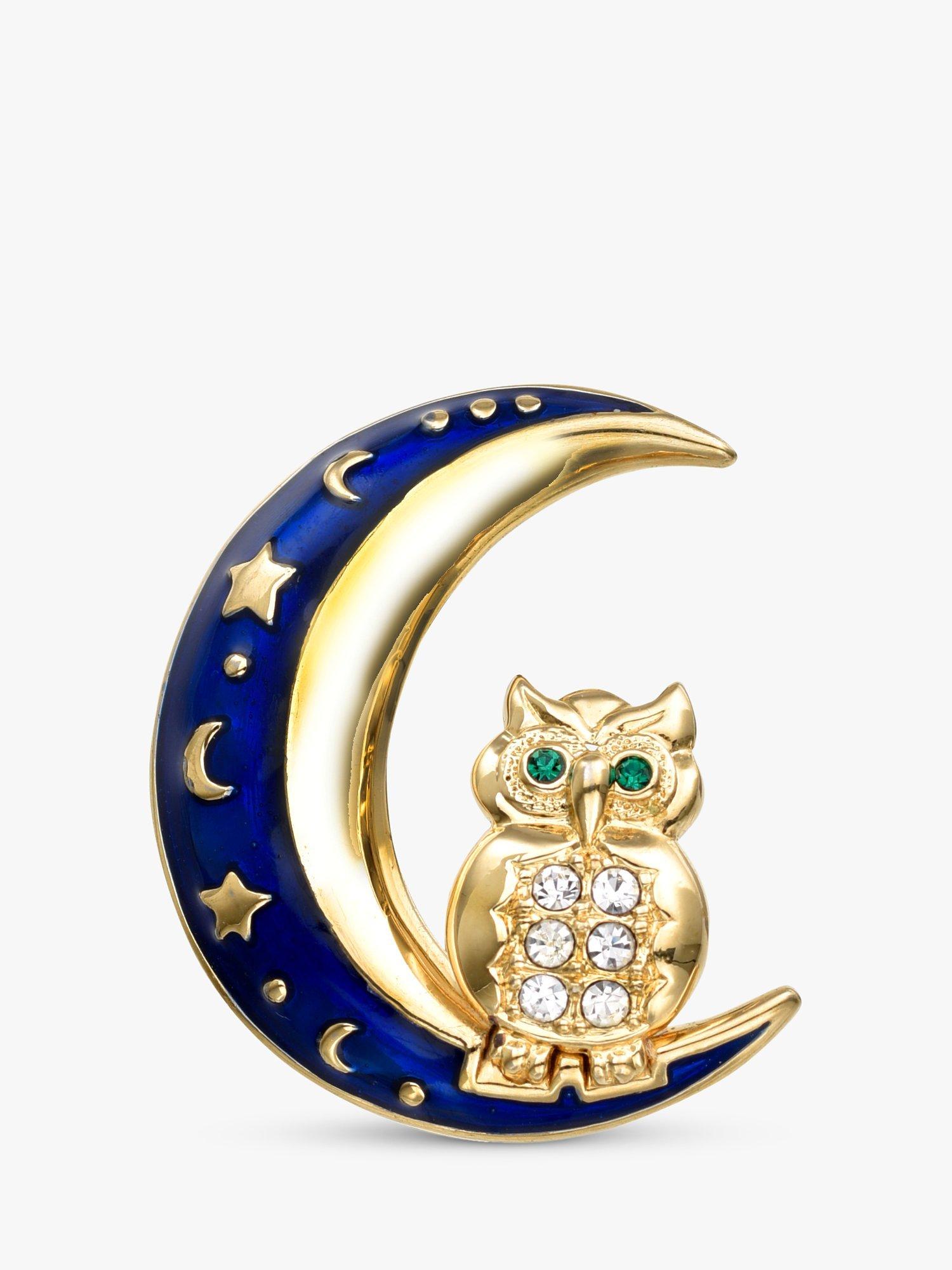 Product image 1 of 2, which shows Eclectica Pre-Loved Beatrix Jewellery 18ct Gold Plated Swarovski Crystal Owl Brooch, Dated Circa 1980s, Blue