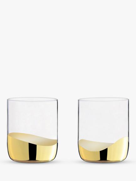Anton Studio Designs Wave Double Old Fashioned Glass Tumblers, Set of 2, 400ml, Gold