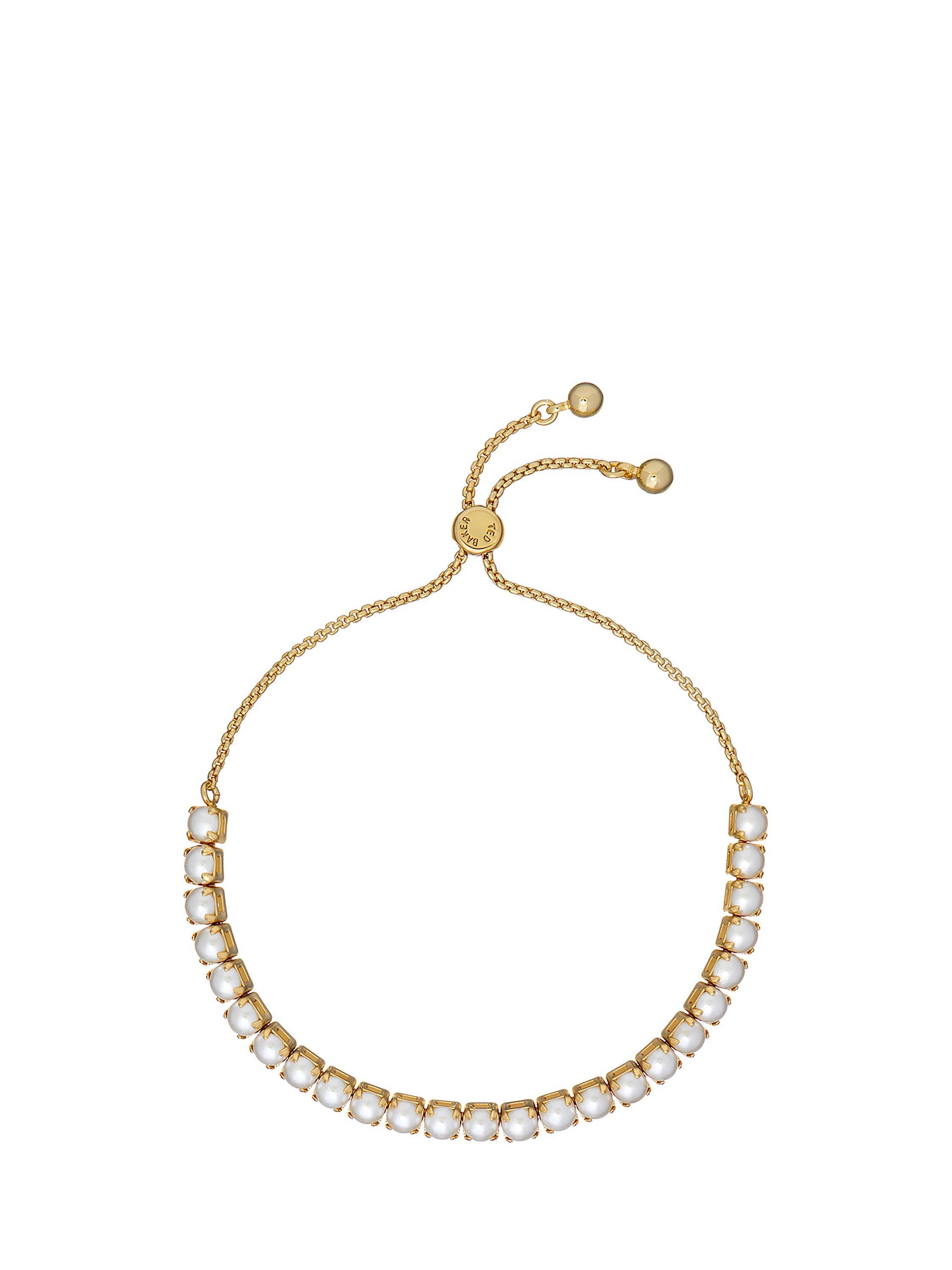 Product image 1 of 3, which shows Ted Baker Perrmel Pearl Adjustable Tennis Bracelet, Gold/Pearl