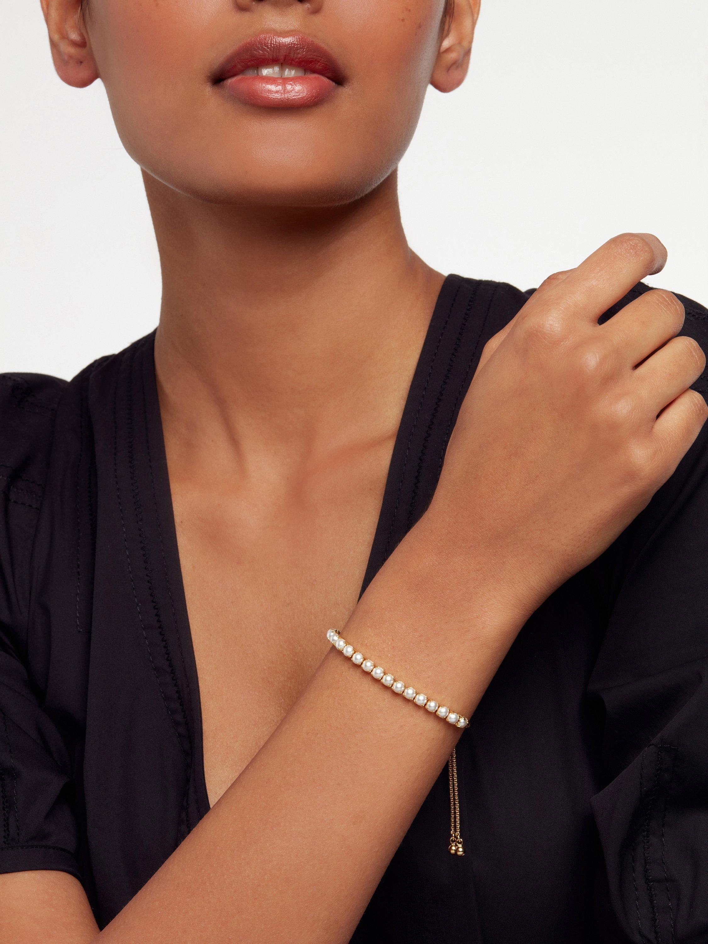 Product image 3 of 3, which shows Ted Baker Perrmel Pearl Adjustable Tennis Bracelet, Gold/Pearl