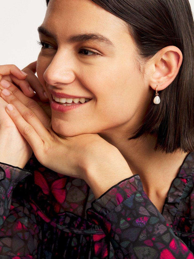 Product image 2 of 2, which shows Ted Baker Periaa Pearl Huggie Earrings, Gold/Pearl