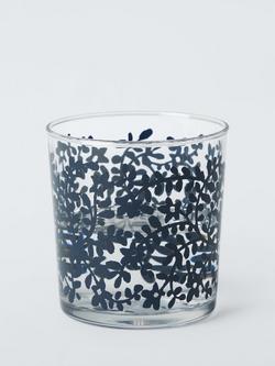 John Lewis Mila Floral Print Glass Tumbler, 380ml, Bright Blue
