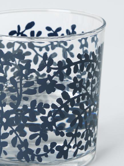 John Lewis Mila Floral Print Glass Tumbler, 380ml - view 2, Bright Blue