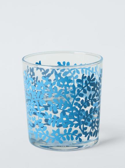 John Lewis Mila Floral Print Glass Tumbler, 380ml, Light Blue