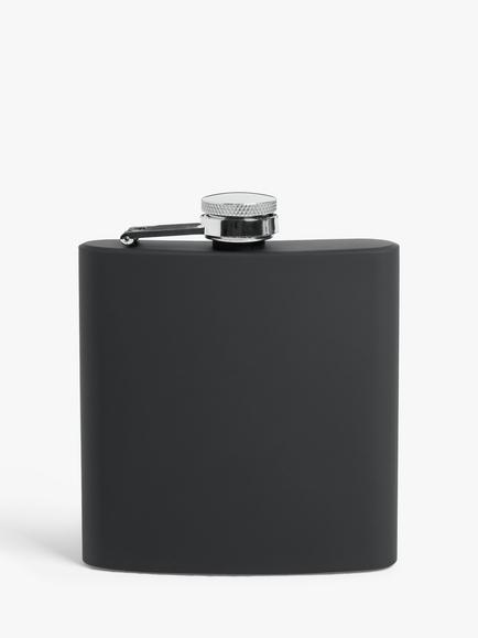 John Lewis Stainless Steel Hip Flask & Funnel, Black