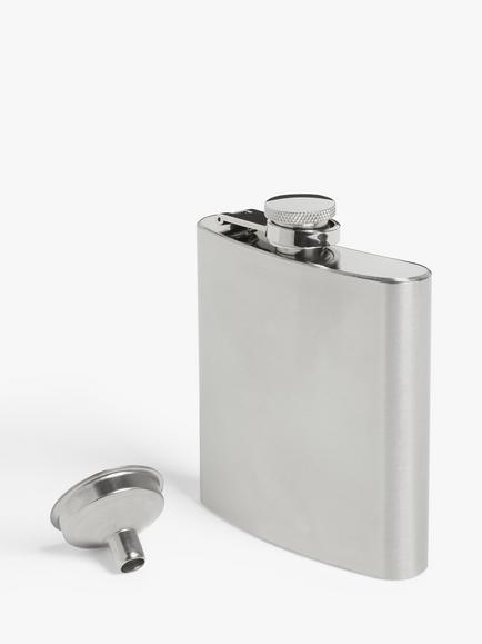John Lewis Stainless Steel Hip Flask & Funnel - view 2, Silver
