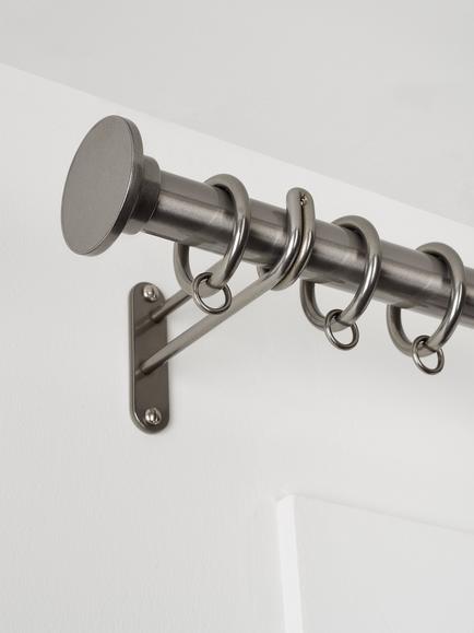John Lewis Select Classic Curtain Pole with Rings and Disc Finial, Wall Fix, Dia.25mm - view 2, Polished Clear