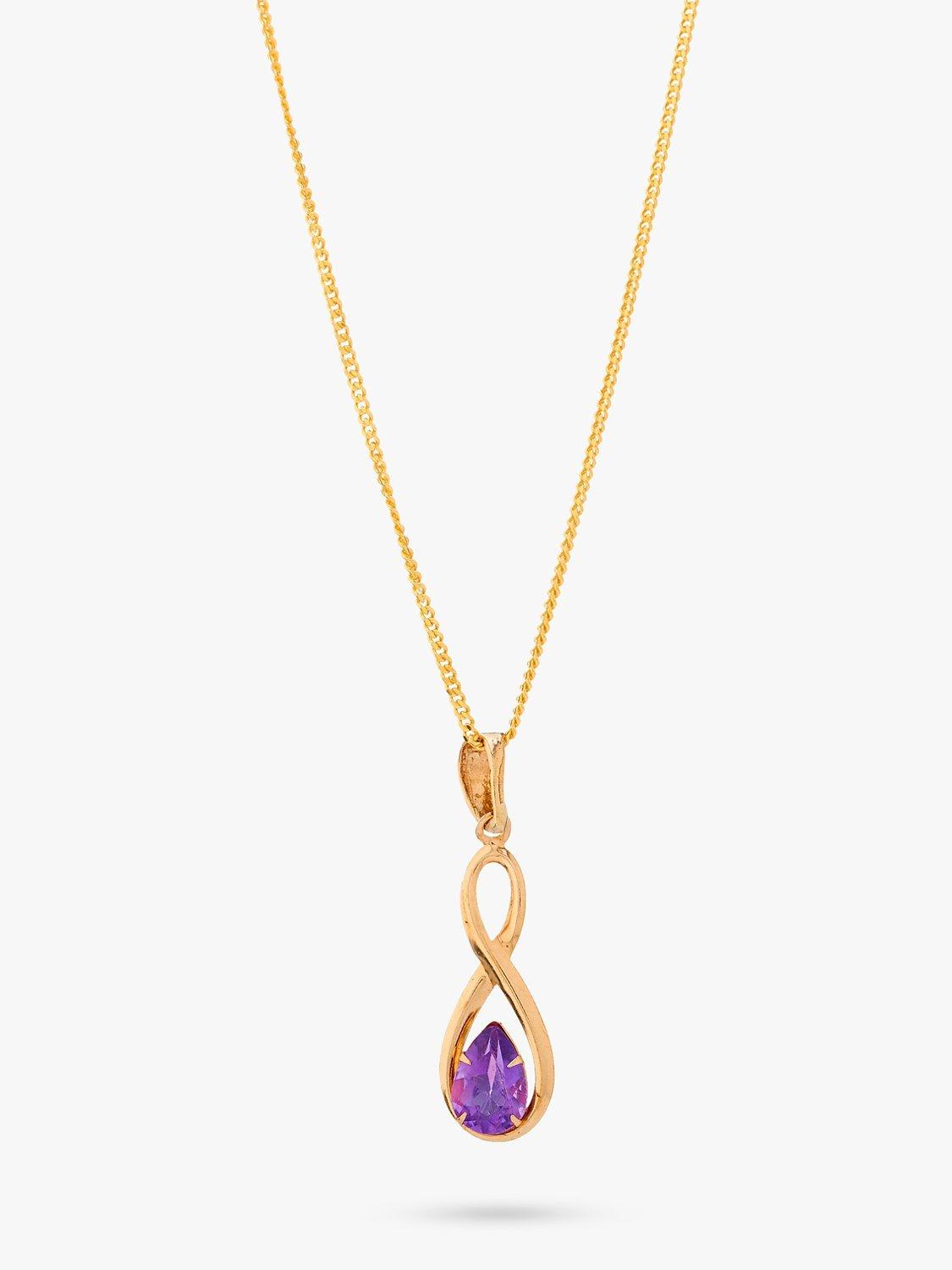 L & T Heirlooms Pre-Loved 9ct Yellow Gold Amethyst Drop Pendant Necklace