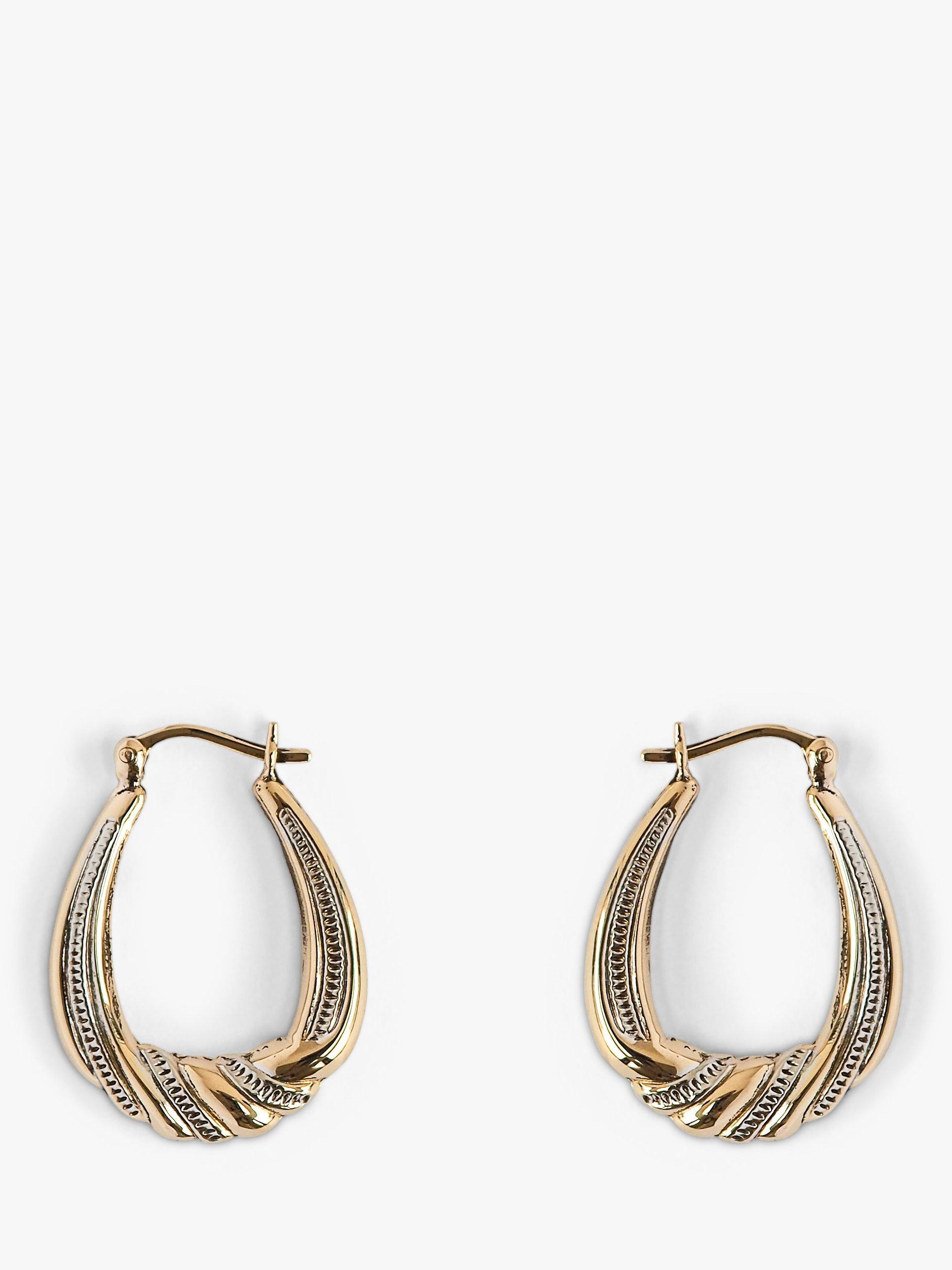 L & T Heirlooms Pre-Loved 9ct Two-Tone Gold Hinged Creole Earrings