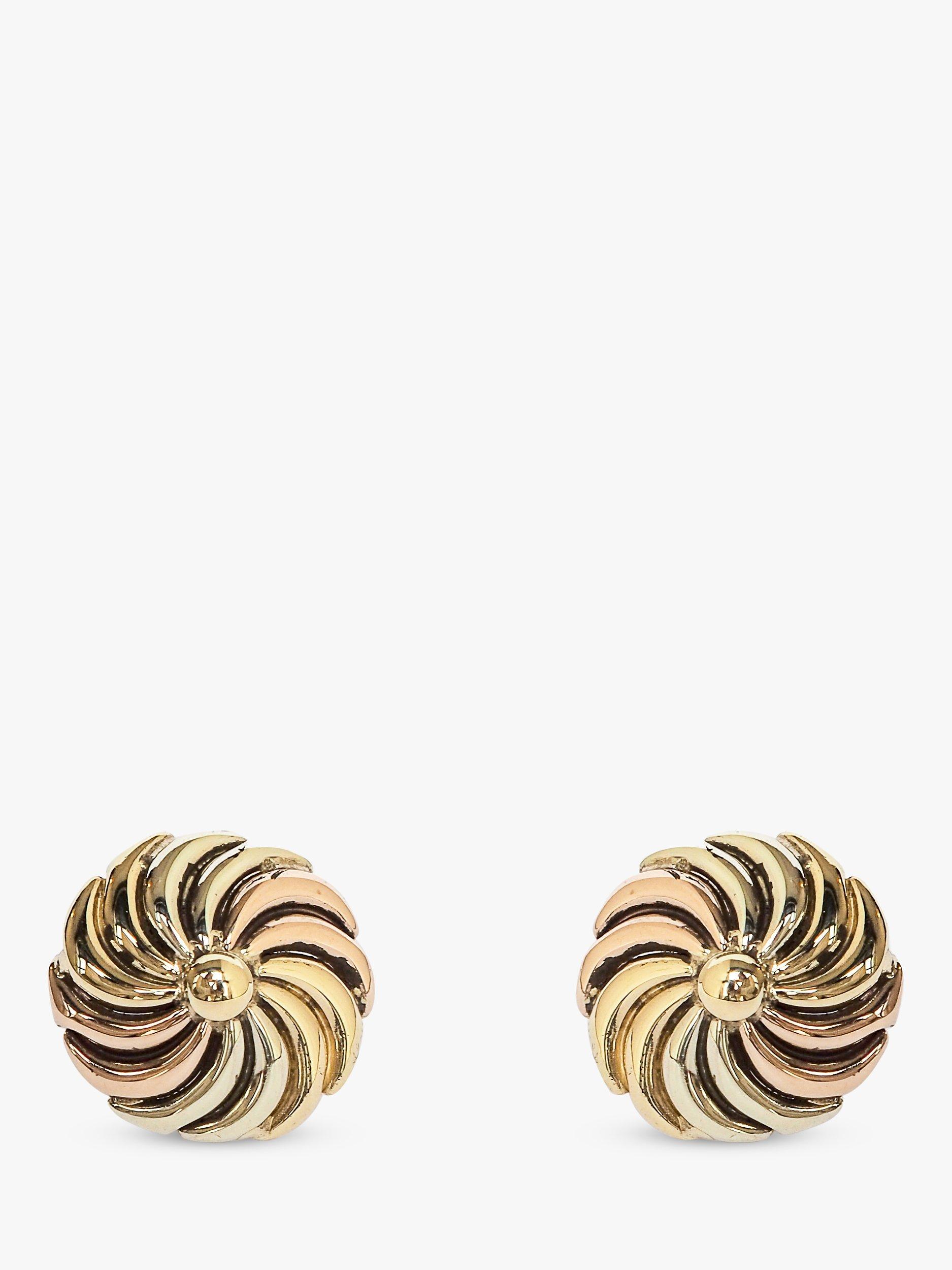 L & T Heirlooms Pre-Loved 9ct Tri-Colour Gold Swirl Stud Earrings