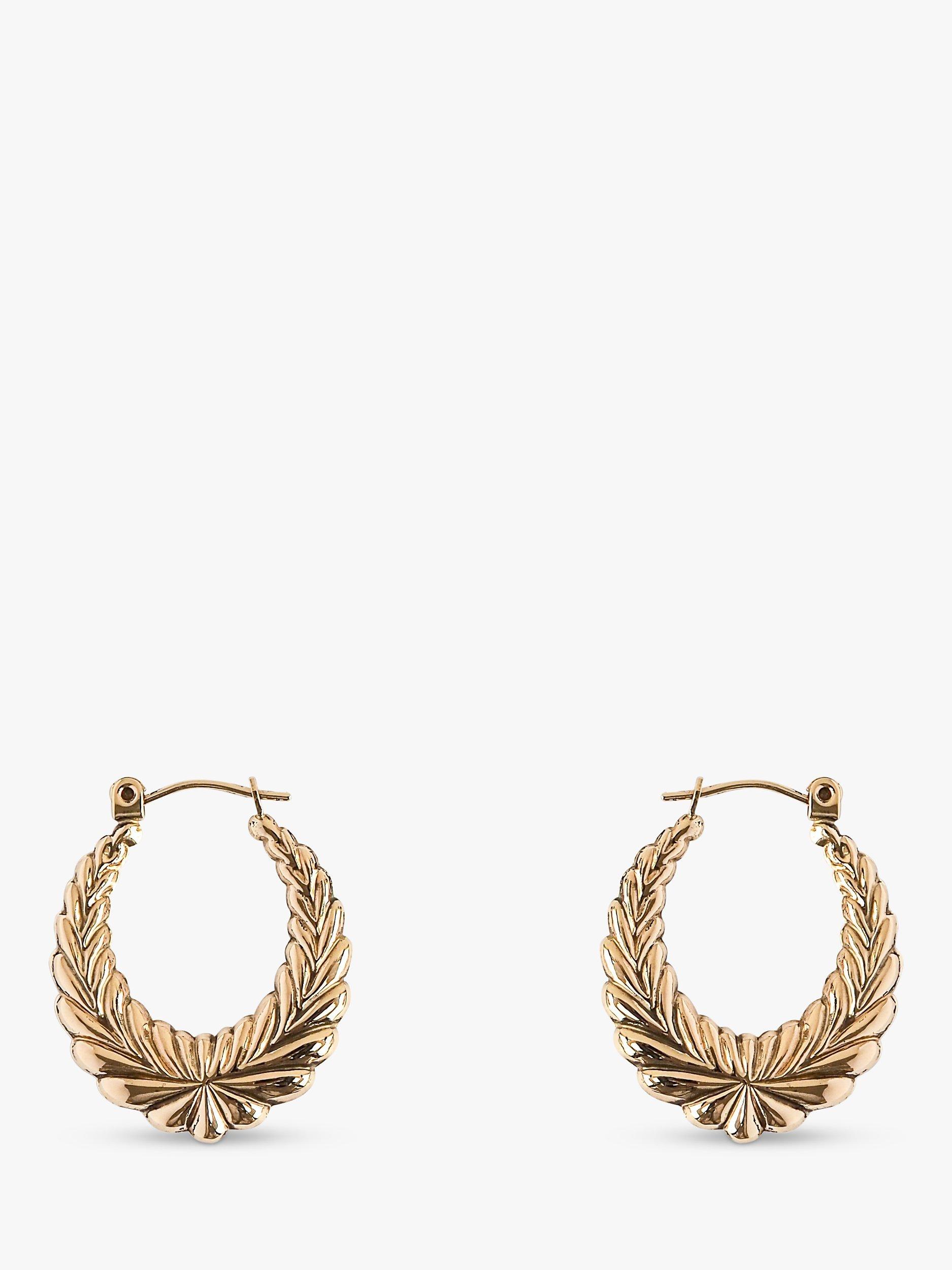 L & T Heirlooms Pre-Loved 9ct Yellow Gold Wreath Creole Hoop Earrings, Gold